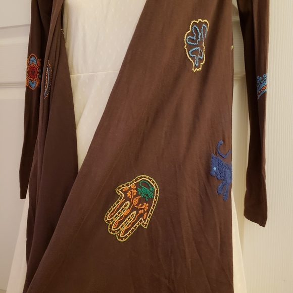 BCBG MAXAZRIA Brown Silk Cotton Tie Wrap Cardigan - Picture 3 of 14